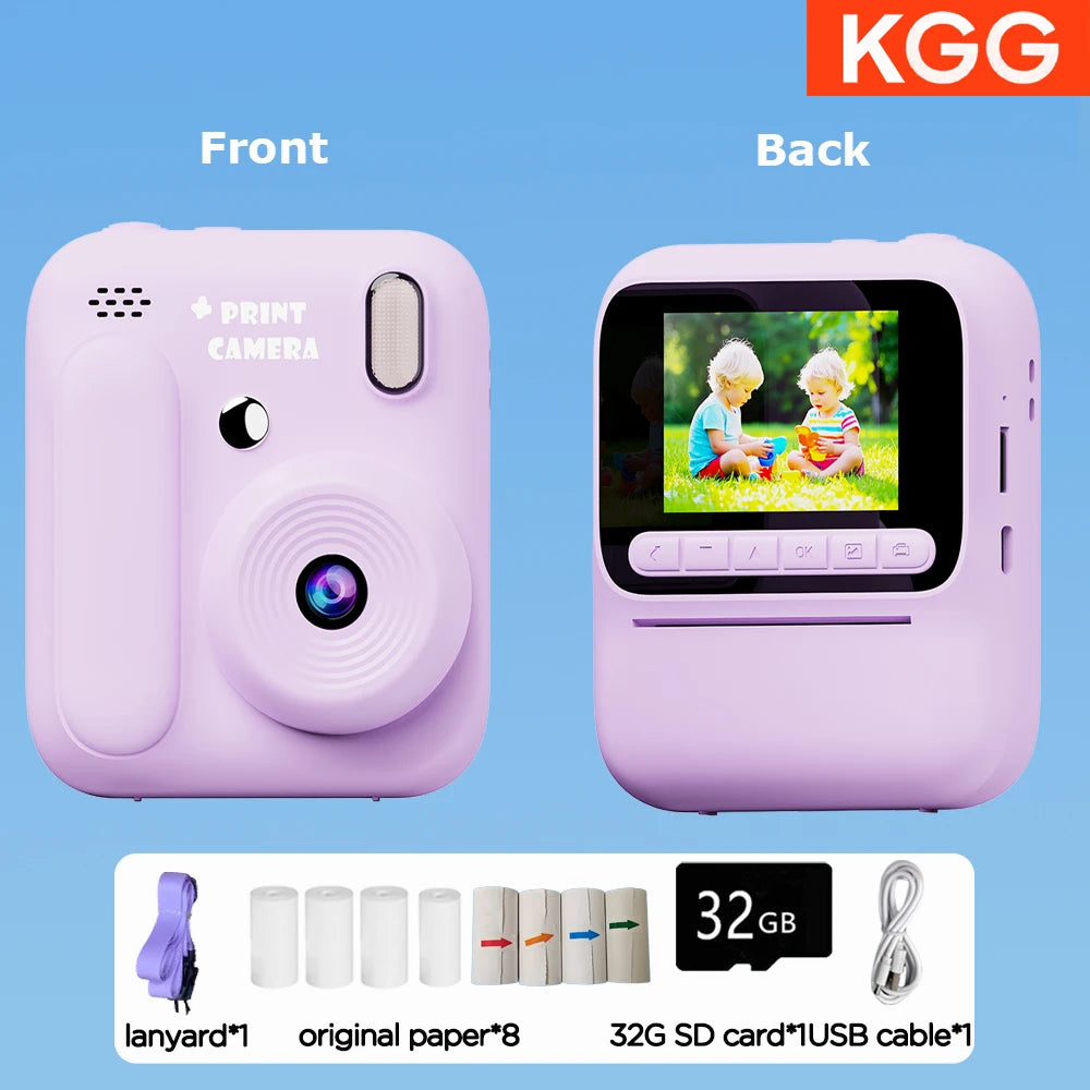 Color Printing Camera Kids Instant Camera 32GB 1080P Thermal Print Digital Camera Print Photo Video Games Music Children Gift