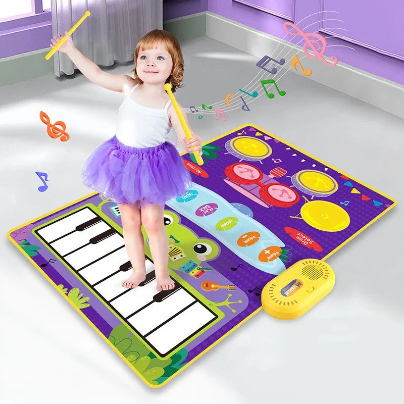 Baby Musical Piano Drum Play Mat 2 in 1 Interactive Dance Mat for Kids and Toddlers with Sounds and Lights