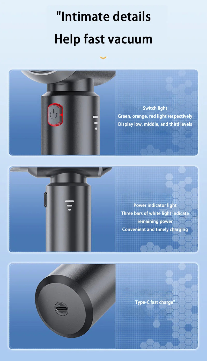 Car Vacuum Cleaner 360000Pa Mini Wireless Handheld