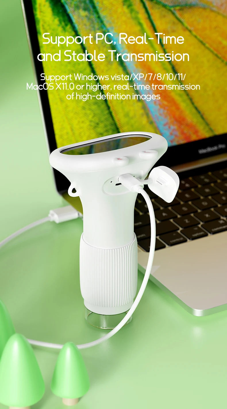 Kids Portable Digital Microscope 1000X Magnification with 2 Inch IPS Screen and 8 Adjustable LED Lights