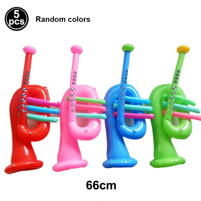 5 Piece PVC Musical Instrument Inflatable Balloon Set with Guitar and Microphone for Kids Birthday and Retro Party Decorations
