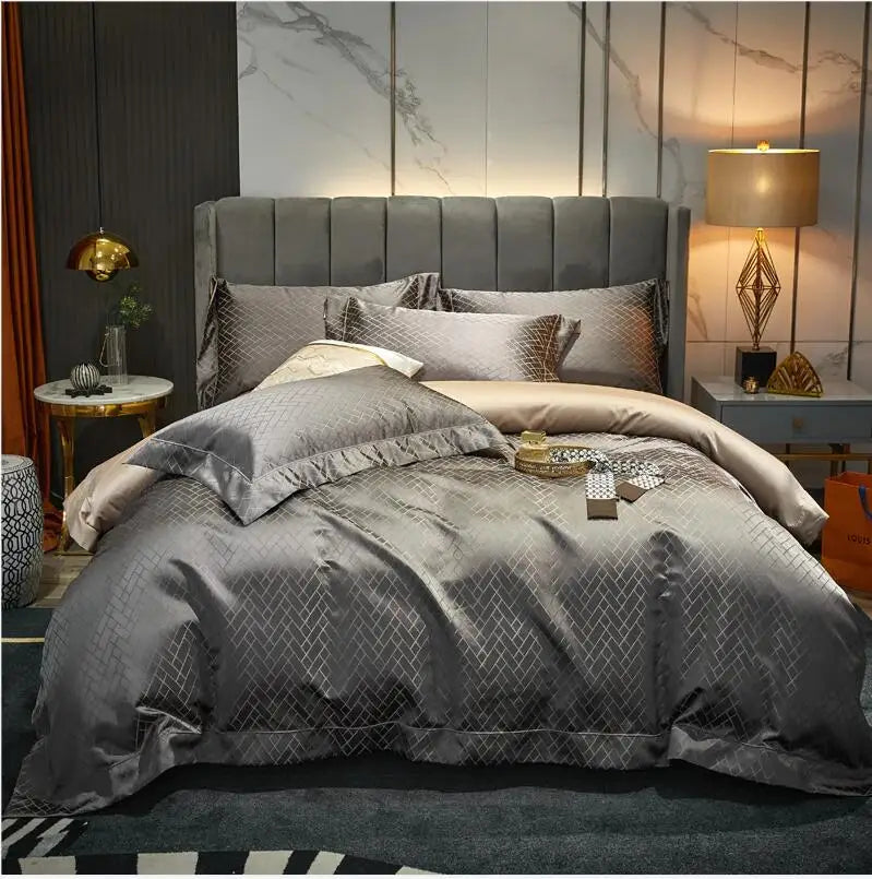 4/6Pcs Luxury Black Gold Jacquard Egyptian Cotton Duvet Set