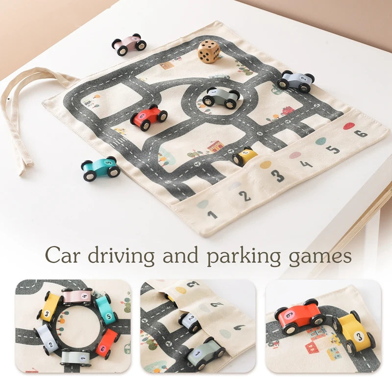 Children's Montessori Traffic Toy Wooden Car Game with Baby City Road Map 35x31 CM Educational Gift for Kids