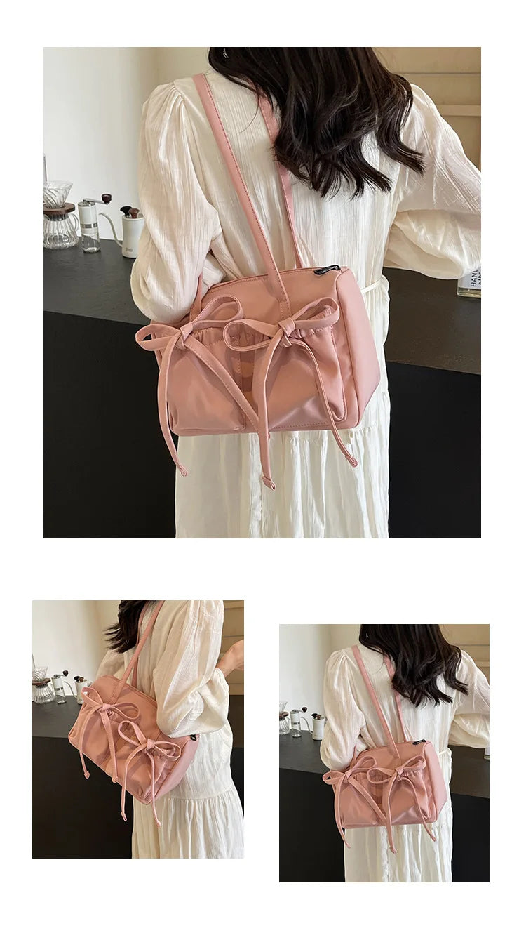 2024 New Korean Bow Nylon Shoulder Bag Large Capacity Tote Bag