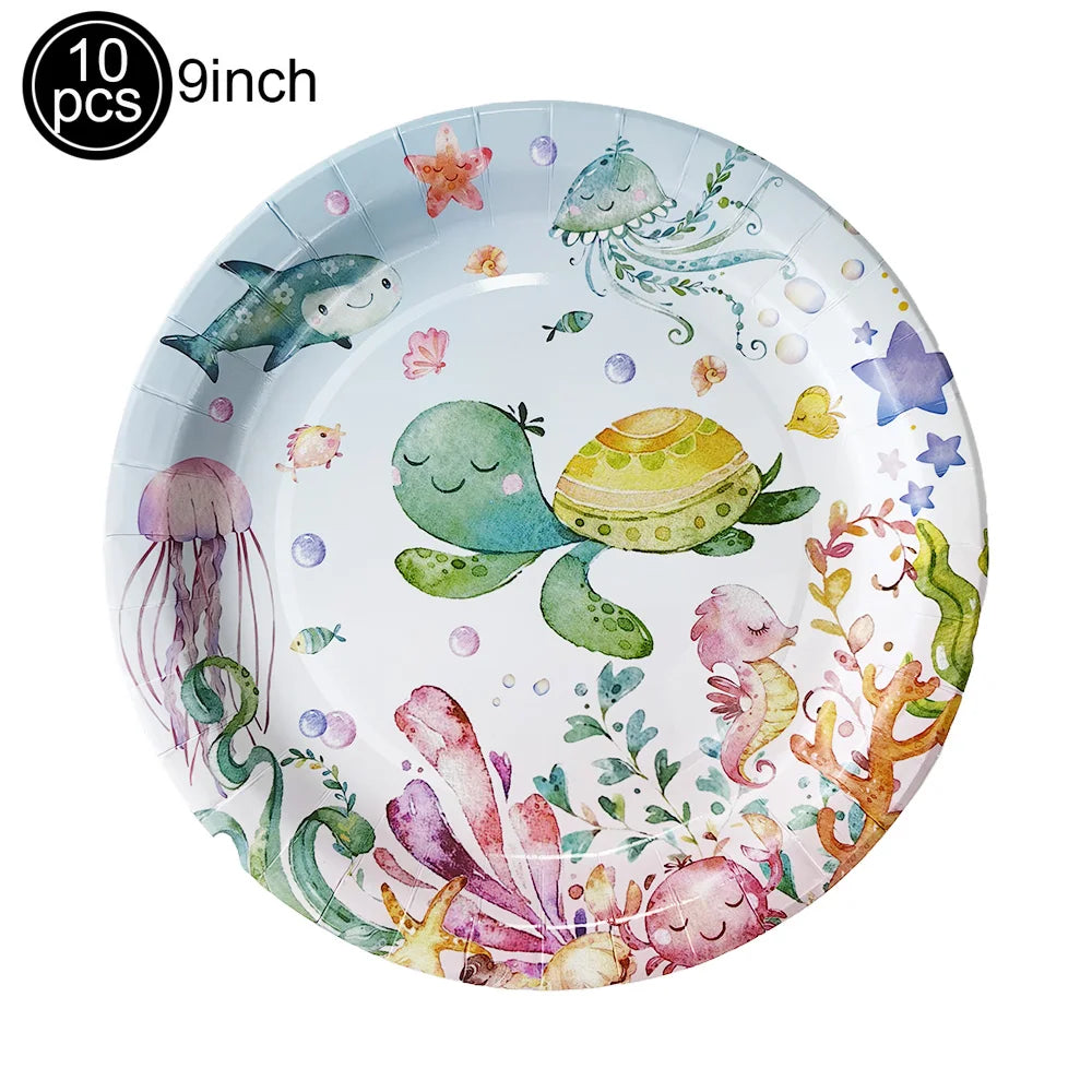 4th Birthday Sea Animal Decoration Blue Foil Balloon 32inch