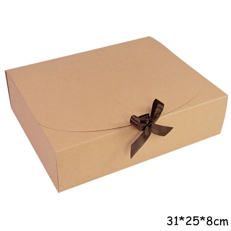 5 Piece Black and White Kraft Paper DIY Gift Box Set with Bow Ribbon for Weddings and Parties