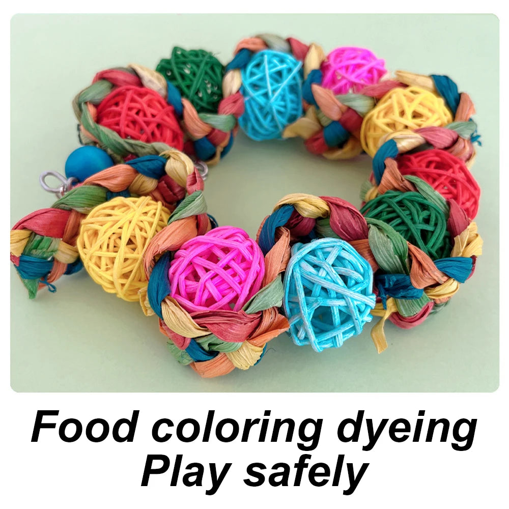 1pc Rattan Ball Round-shaped Bird Swing Toy Grab Bite Toy Stand Grinding Teeth Hanging Chew Toys for Pet Bird Parrot Cage Decor