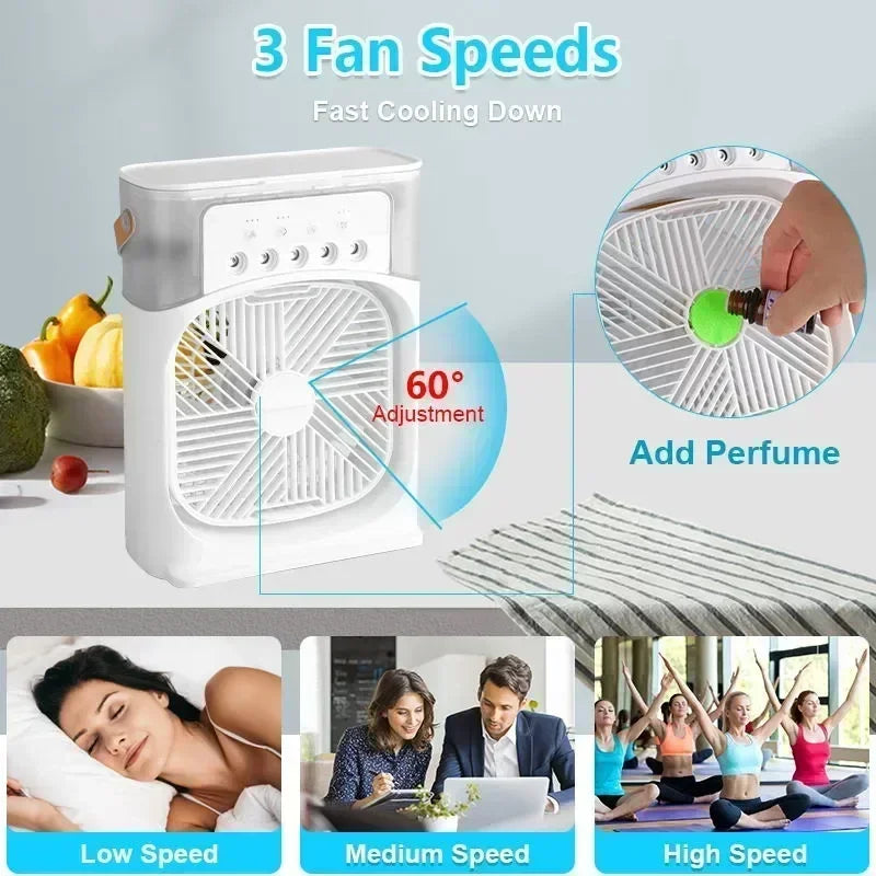 Portable Humidifier Fan 3 In 1 USB Air Conditioner LED Light