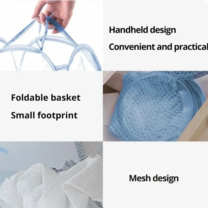Folding Household Laundry Storage Basket Mesh Toy Storage Bag