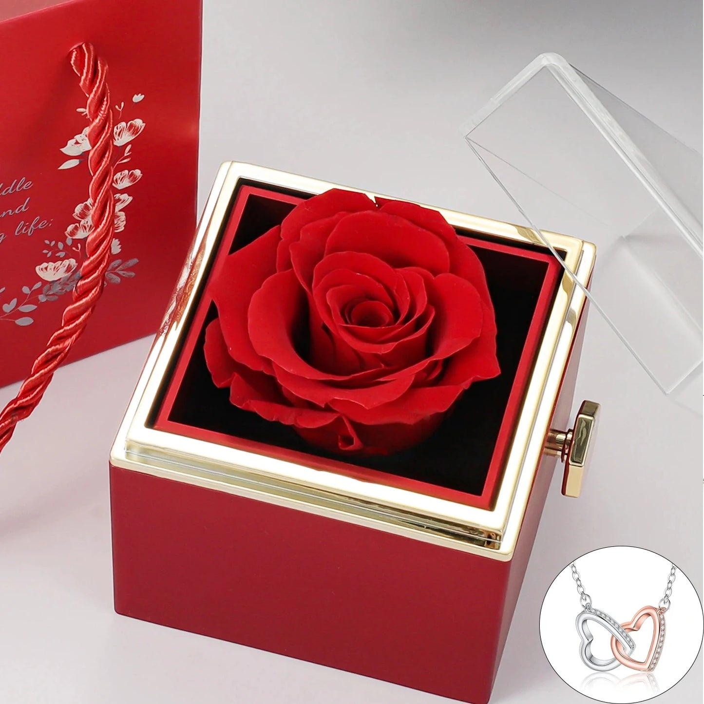 Eternal Rose Box With Heart Necklace For Mom Mother's Day Gift