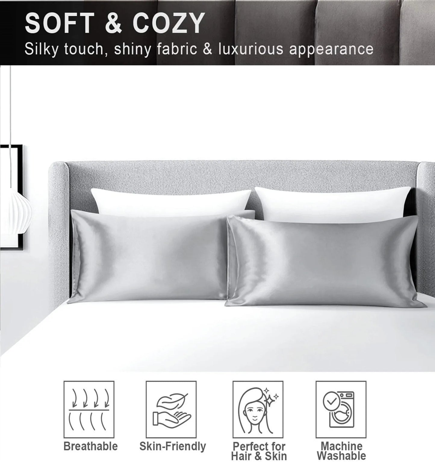 JuwenSilk Silky Stain Pillowcase Natural Mulberry Silk Standard Queen