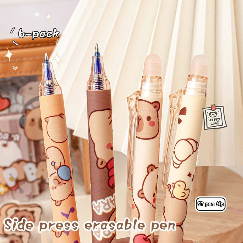 6Pcs Cute Capybara Gel Pens Kawaii Quickly-Drying Erasable Set