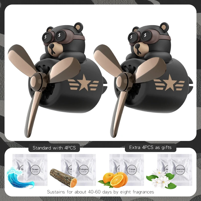Rotating Airplane Pilot Bear Car Air Freshener Clips Aroma