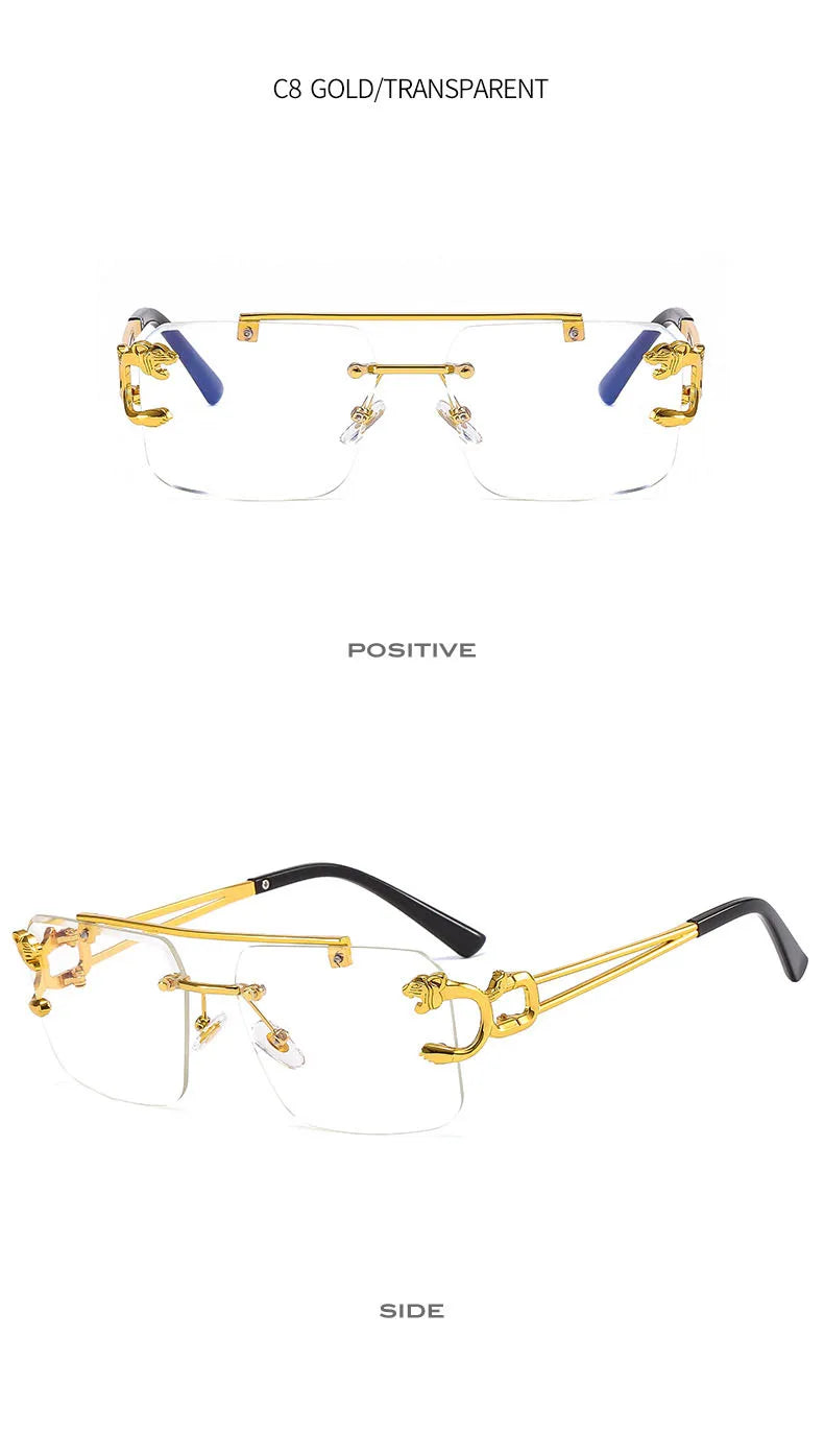 SHAUNA Fashion Metal Leopard Rimless Sunglasses UV400 Shades