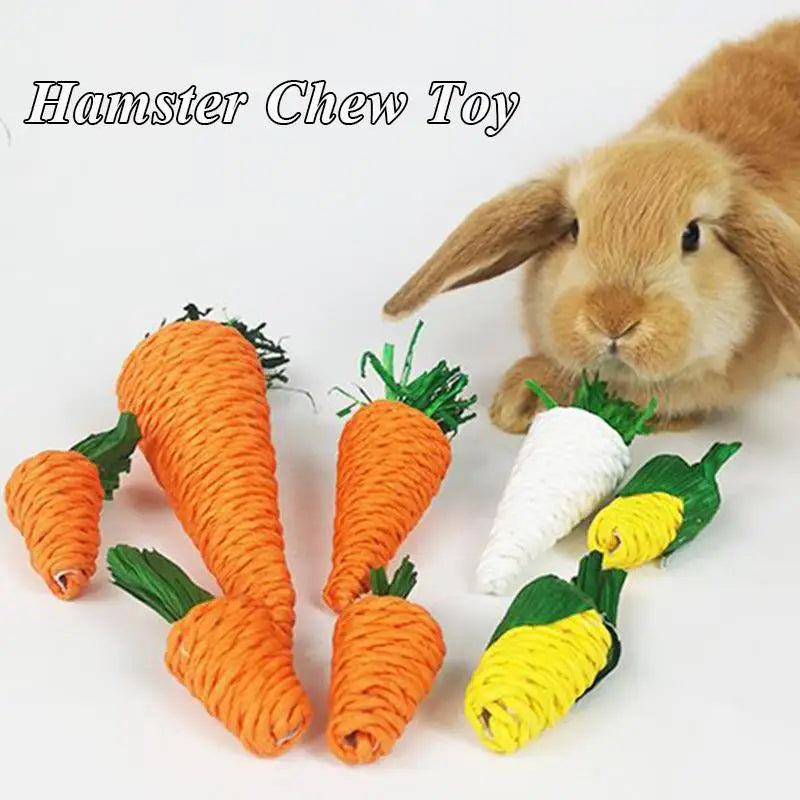 Cute Hamster Rabbit Chew Toy Bite Grind Teeth Toys Corn Carrot Woven Balls For Tooth Cleaning Radish Molar Toys Pet Supplies