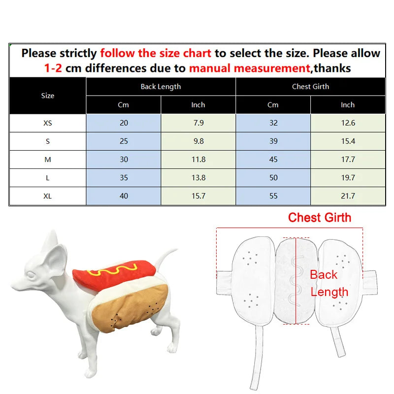 Halloween Dog Clothes Funny Hot Dog Shaped Pet Costume For Small Dogs Cats Adjustable Puppy Dress Up Dachshund Pug Party Suit