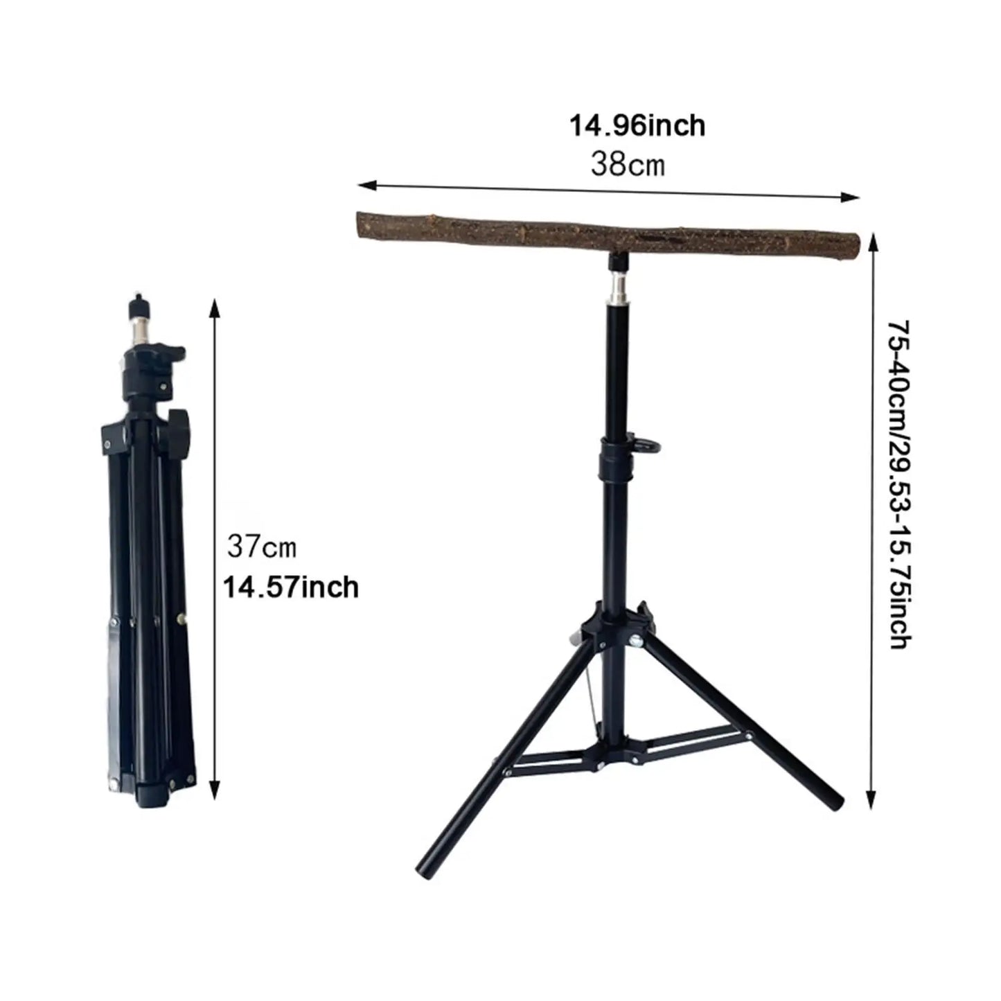 Wooden Parrot Perch with Height Adjustable Tripod Stable Exercise Toy Parrot Floor Stand Pet Supplies for Finches Cockatiels