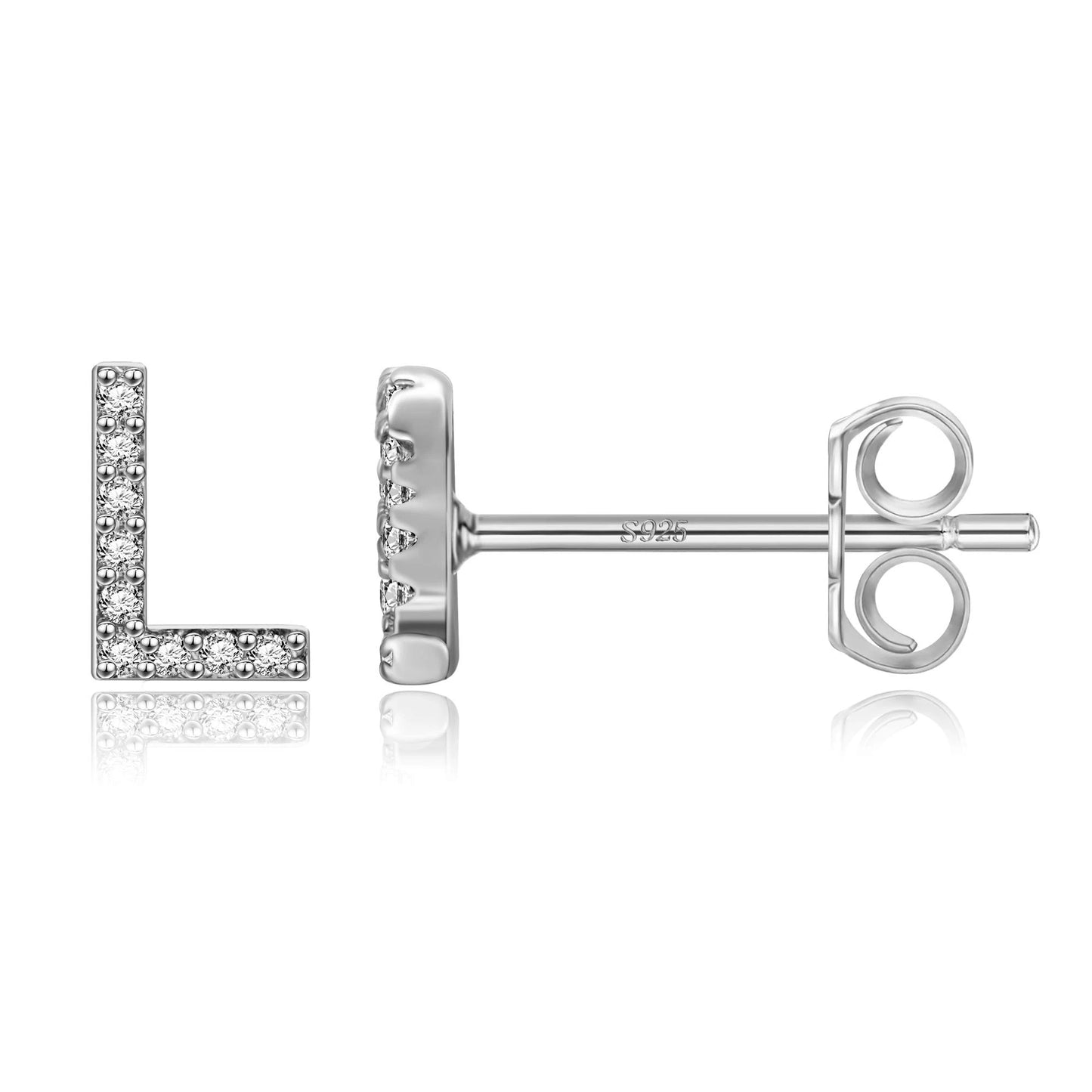 Simple Metal 925 Sterling Silver Letter Earrings with Zircon
