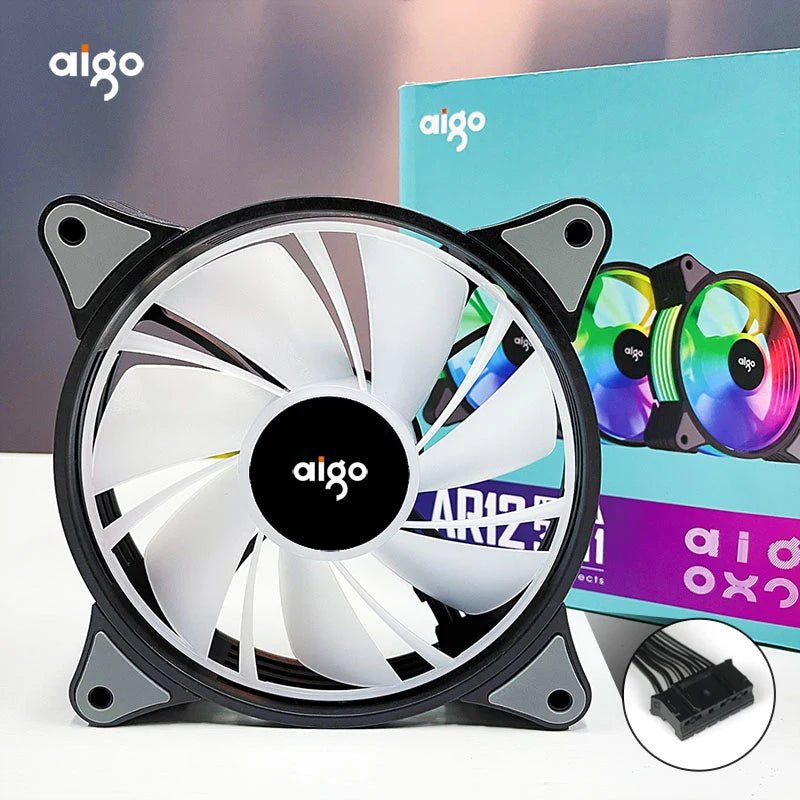 Ventilador para caja de ordenador Aigo AR12 de 120 mm, disipador de calor RGB, puerto SATA Aura Sync, enfriador de 12 cm, ventilador de refrigeración con controlador silencioso ARGB