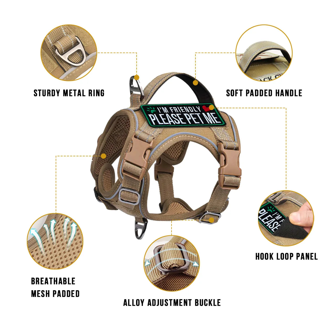 Tactical Dog Harness for Small Dogs - Military Service Dog Vest with Vertical Handle and Reflective Vest for Outdoor Training