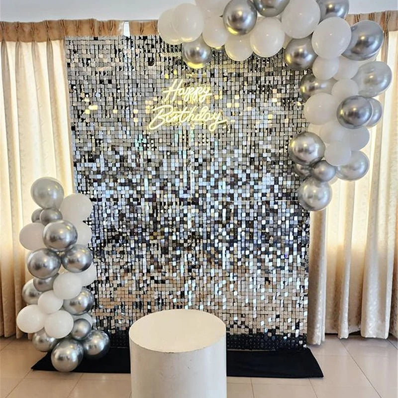 Silver Sequin Wall Backdrop Panels Set of 18 for Wedding Bridal Shower and Bachelorette Party Decorations