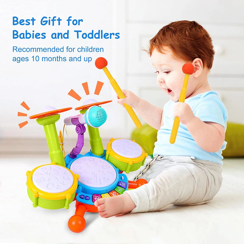 Kids Drum Set for Toddlers Ages 1 to 3 Musical Educational Instrument with Microphone Ideal for Learning Activities and Gift
