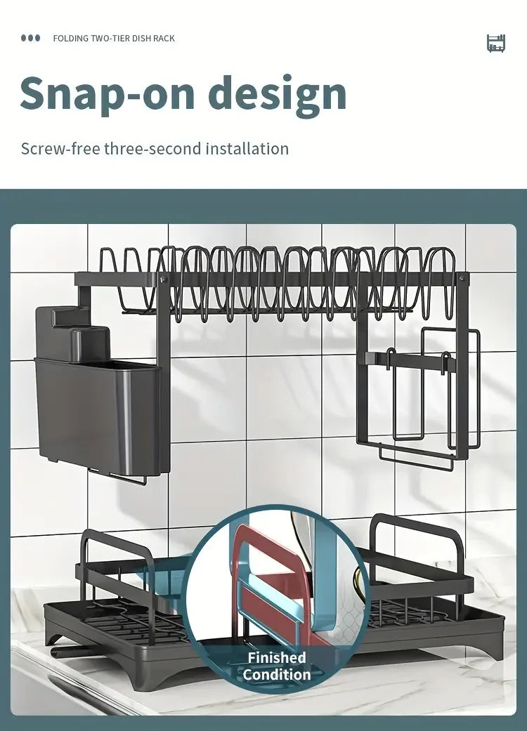 2 Tier Large Stainless Steel Dish Drying Rack with Drainboard for Kitchen Counter - Multifunctional Dish Drainer for Plates and Cups