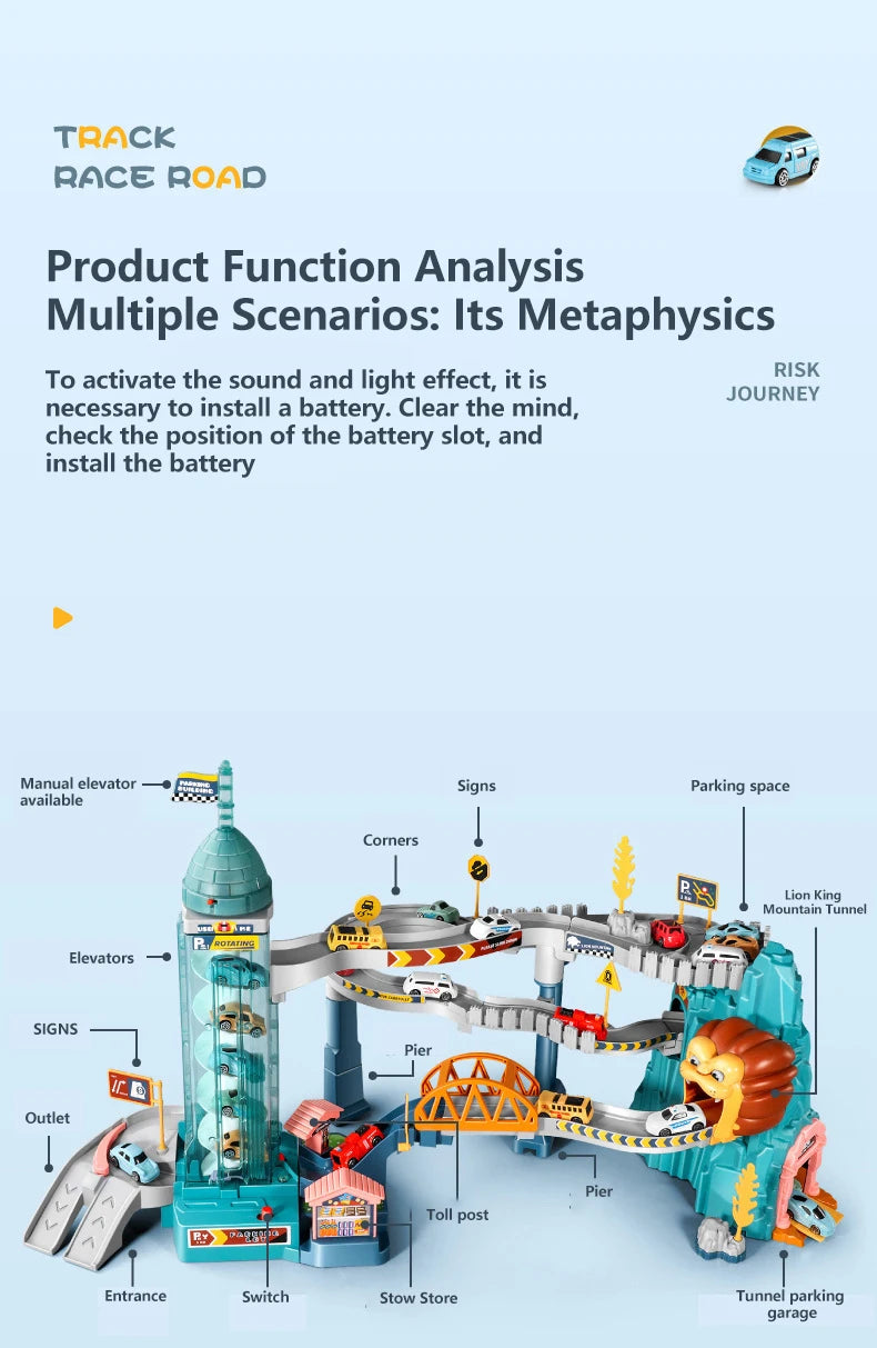 Lion Theme Car Track Set for Kids Educational Racing Toys with Diecast Cars Colorful Fun for Birthdays and Holidays