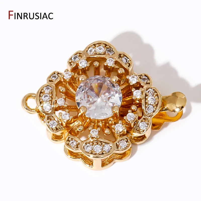 Multi Styles 18K Gold Plated Brass Flower Safety Clasps for DIY Jewelry