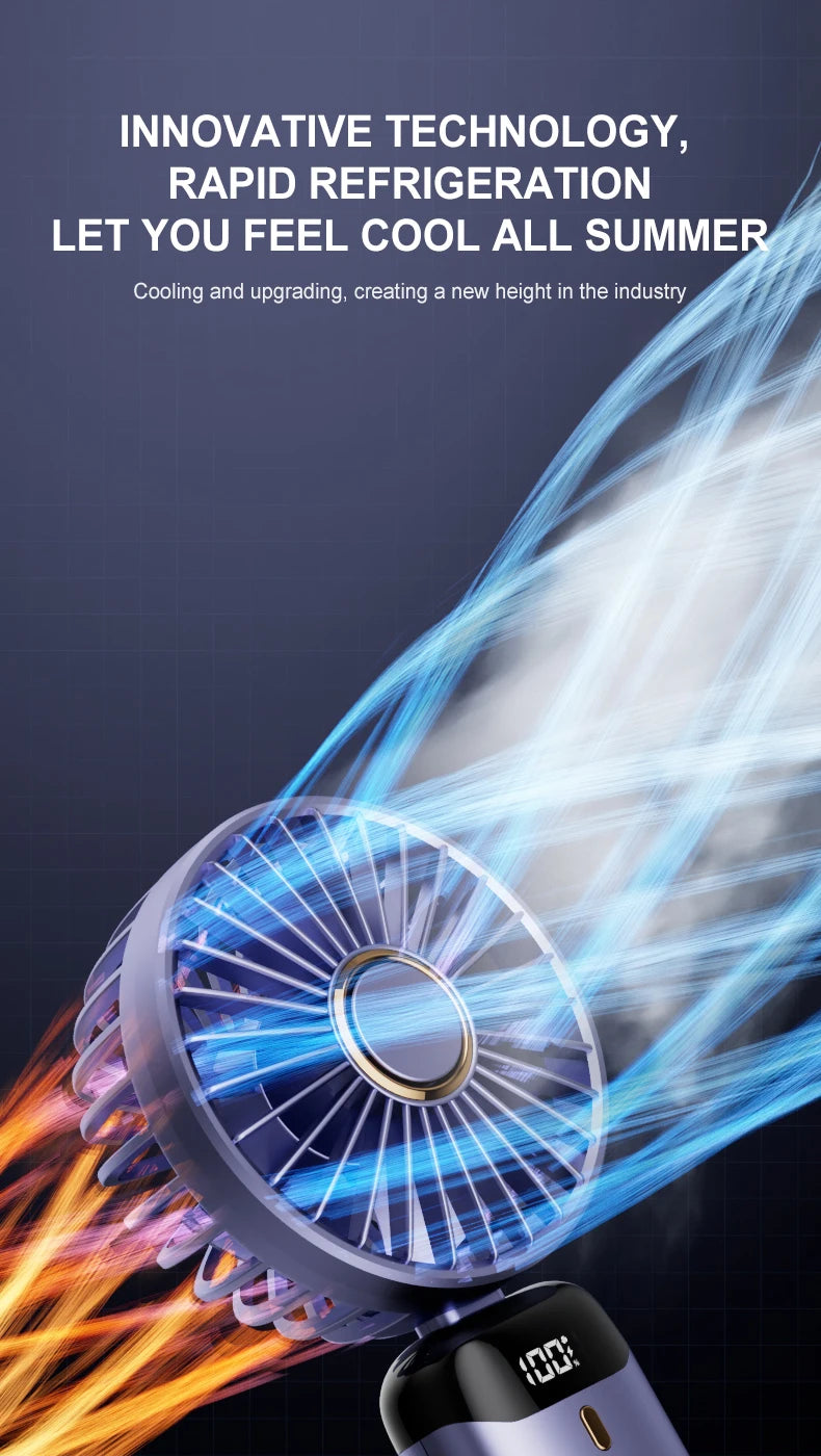 USB Handheld Mini Fan Foldable Portable Neck Hanging Fan 5 Speed Rechargeable with Phone Stand and Display Screen