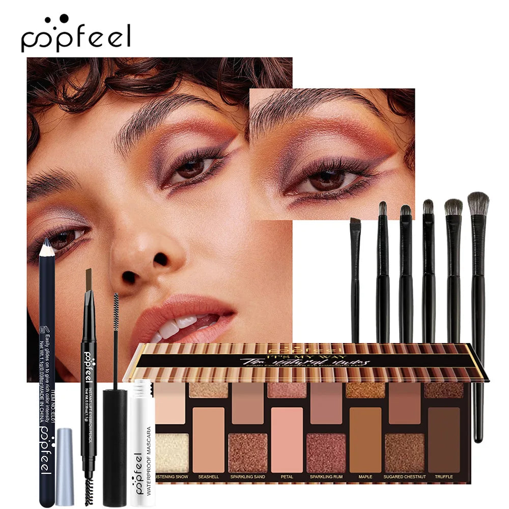 Popfeel All in One Makeup Kit Gift Set with Eyeshadow Palette Foundation Lip Gloss Blush Brushes and Eyeliner Essential Beauty Collection