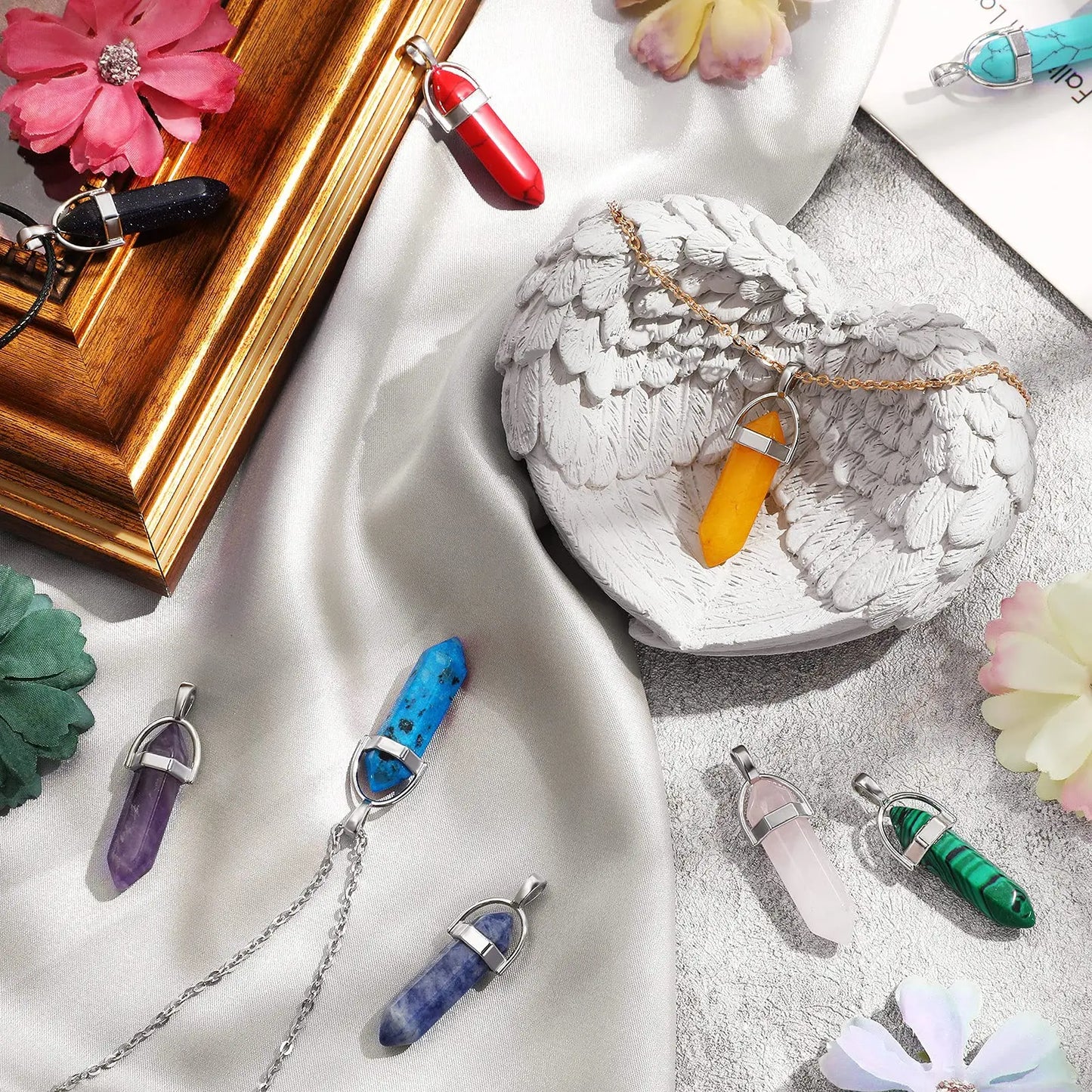 Multicolor 10pcs Bullet Shape Chakra Pendants Sugilite Quartz