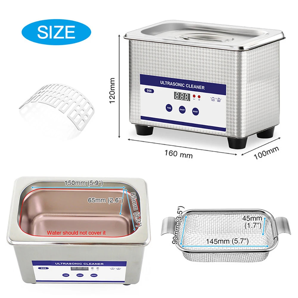 Ultrasonic Jewelry and Glasses Cleaner 40KHZ High Frequency Washing Bath with Powerful 35W Transducer for Deep Cleaning