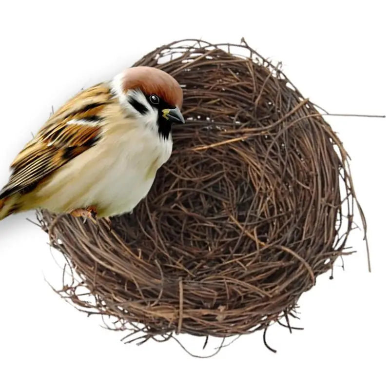 Bird Nest Handmade Woven Rattan Bird House Flat Base Small Animal Bed House For Garden Backyard Habitat Bird Cage Accessories