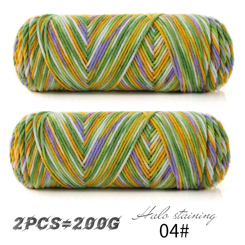 2 PCs Colorful 5-Strand Dyed Milk Cotton Baby Yarn DIY Scarf