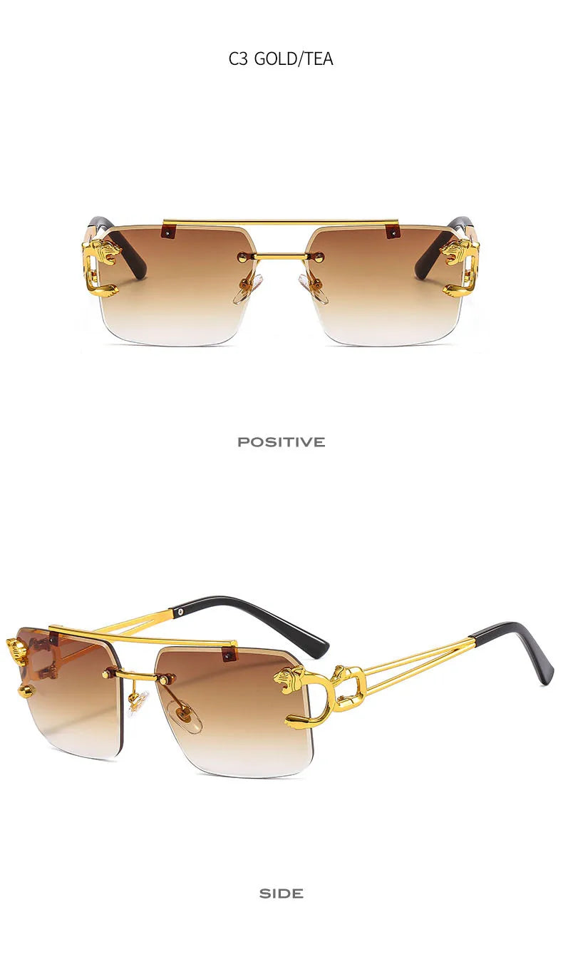 SHAUNA Fashion Metal Leopard Rimless Sunglasses UV400 Shades