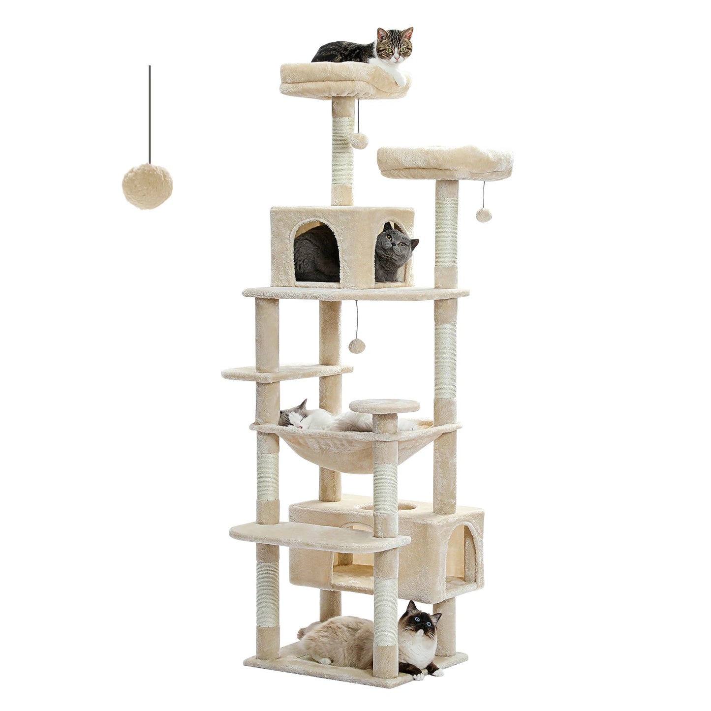 184cm Large Cat Tree and Tower for Indoor Cats With Scratching Posts and Spacious Hammocks