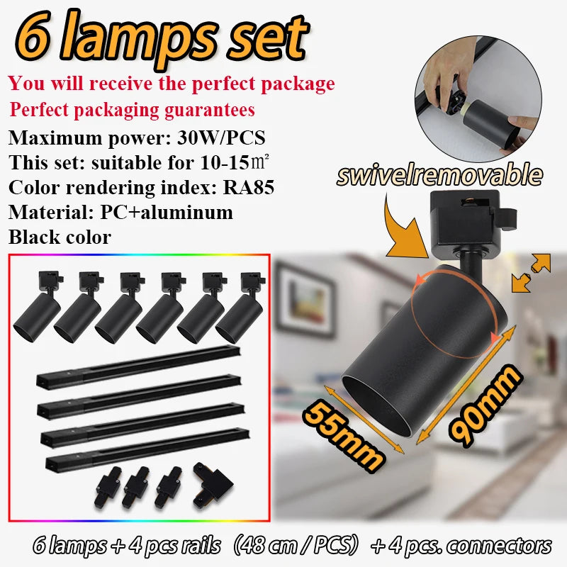 Dimmable GU10 Track Light Set Smart Home Spotlights Adjustable Ceiling Rail Lighting for Kitchen and Living Room