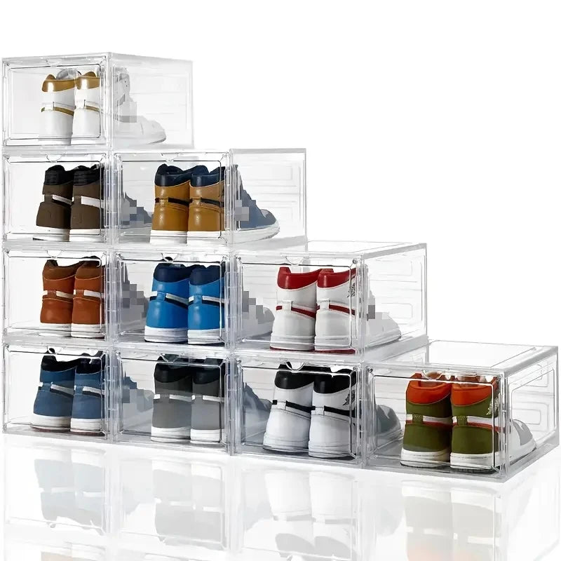 1/10pcs Clear Plastic Shoe Display Case and Hat Organizers with Magnetic Door Waterproof Storage Solution