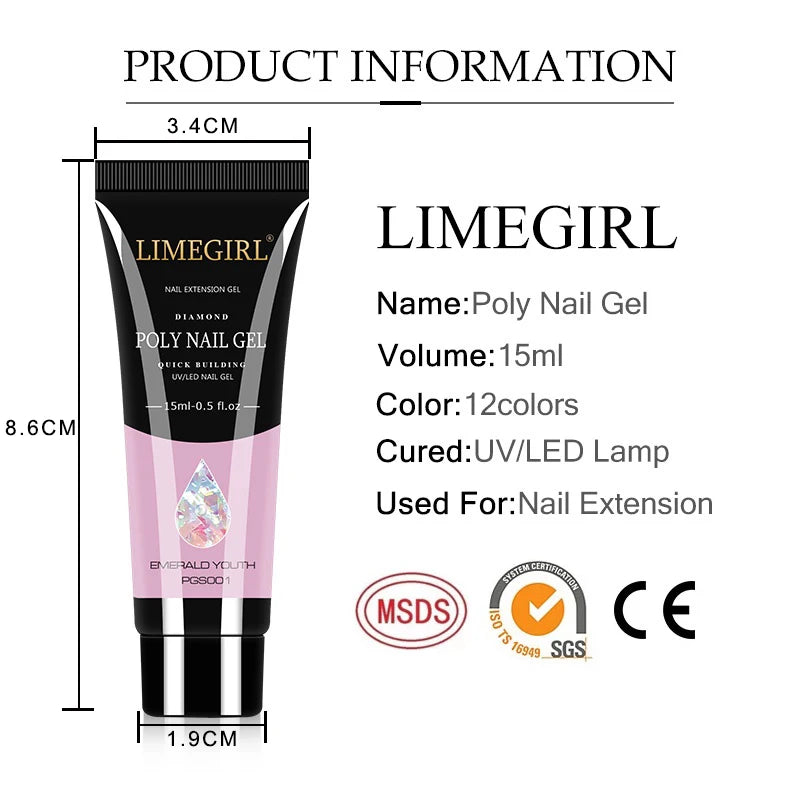 LIMEGIRL 15ml Nail Extension Gel Set with UV LED Light