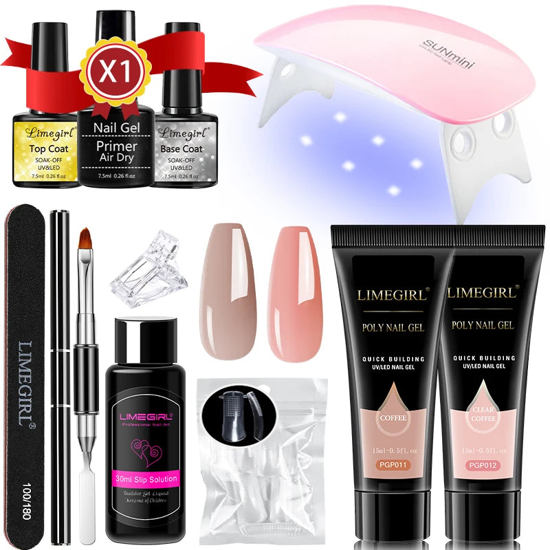 LIMEGIRL 15ml Nail Extension Gel Set with UV LED Light