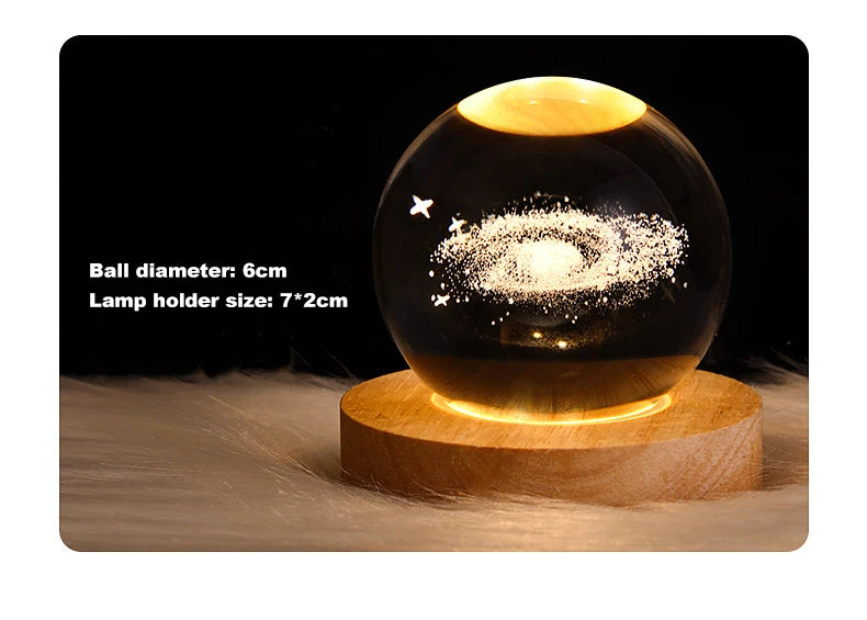 USB Night Light LED Crystal Ball Table Lamp 3D Galaxy Decor