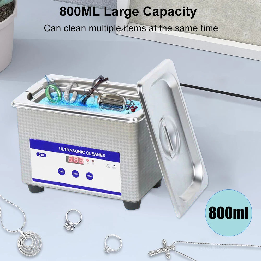 Ultrasonic Jewelry and Glasses Cleaner 40KHZ High Frequency Washing Bath with Powerful 35W Transducer for Deep Cleaning