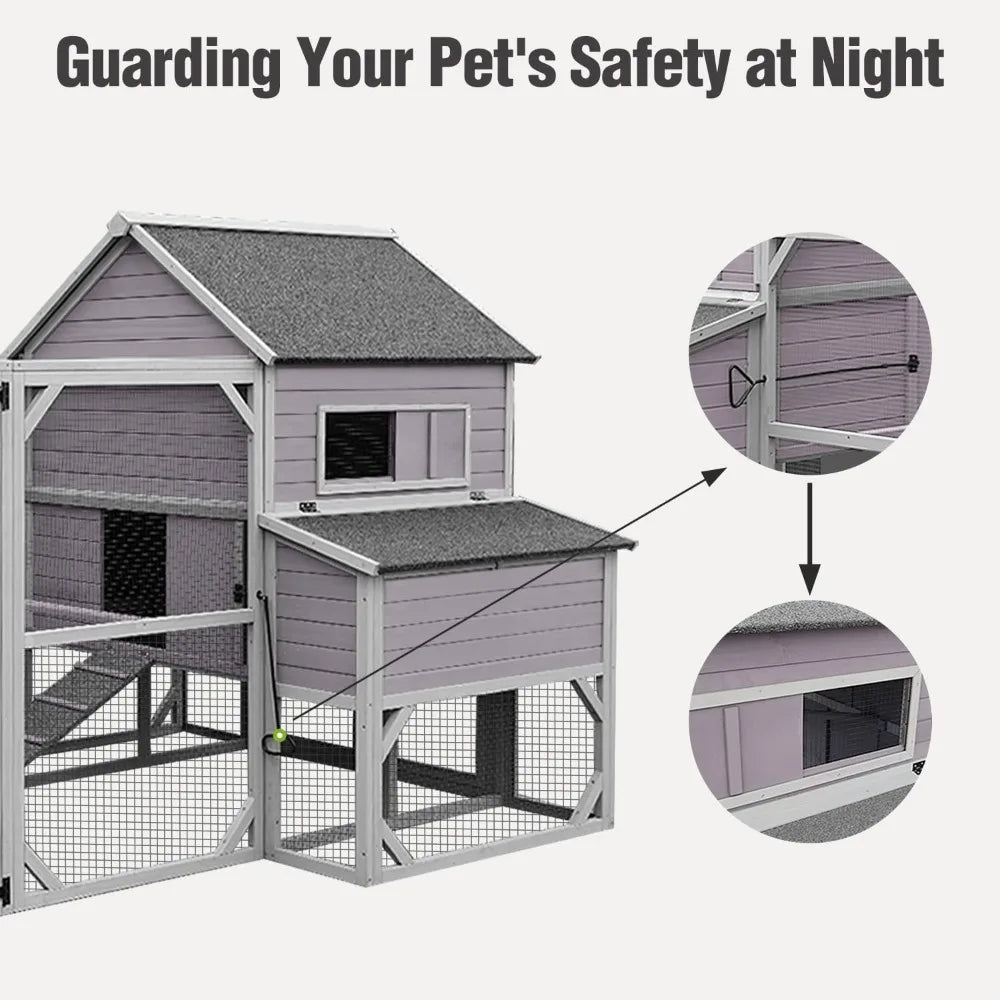 Large Chicken Coop with Run - Wooden Hen House with 6 Nesting Boxes and Removable Tray, 41.3ftΒ² Poultry Pet Hutch Run Cage with