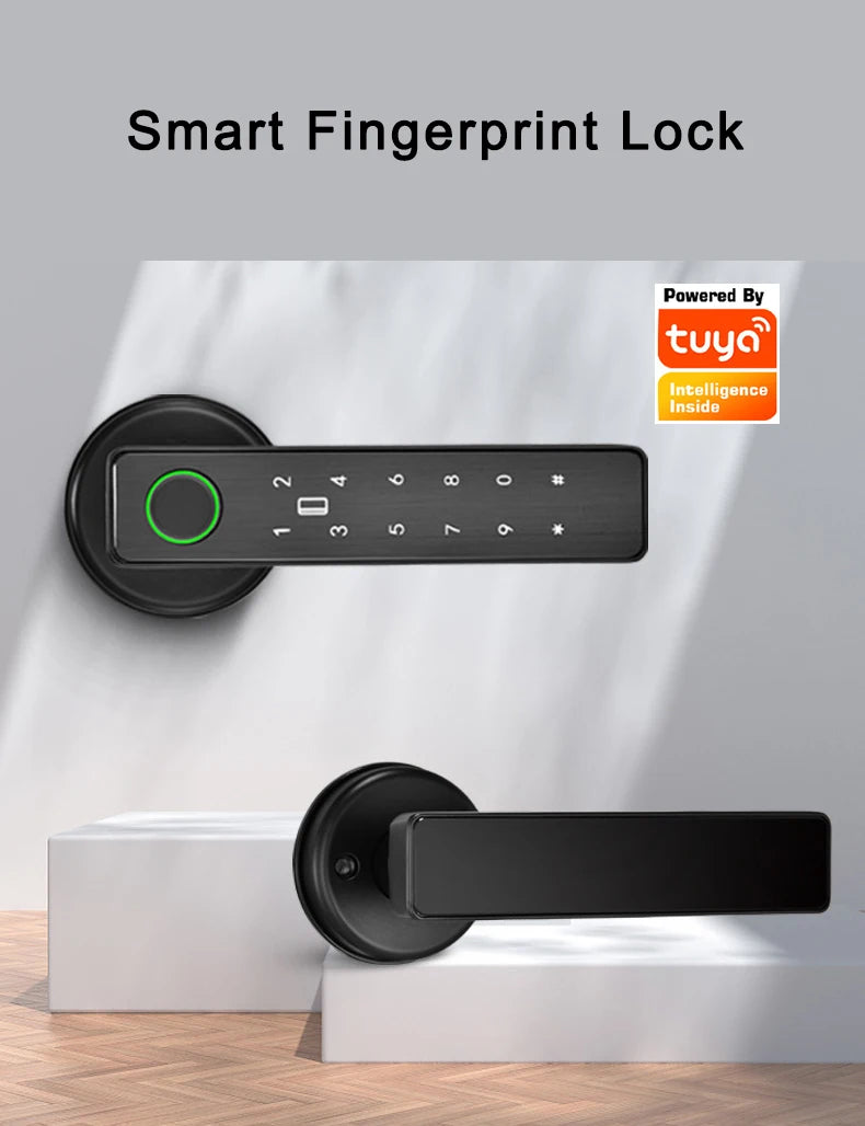 Tuya SmartLife WiFi Remote Control Smart Fingerprint Password RFID Card Lock for Indoor Wooden and Metal Doors