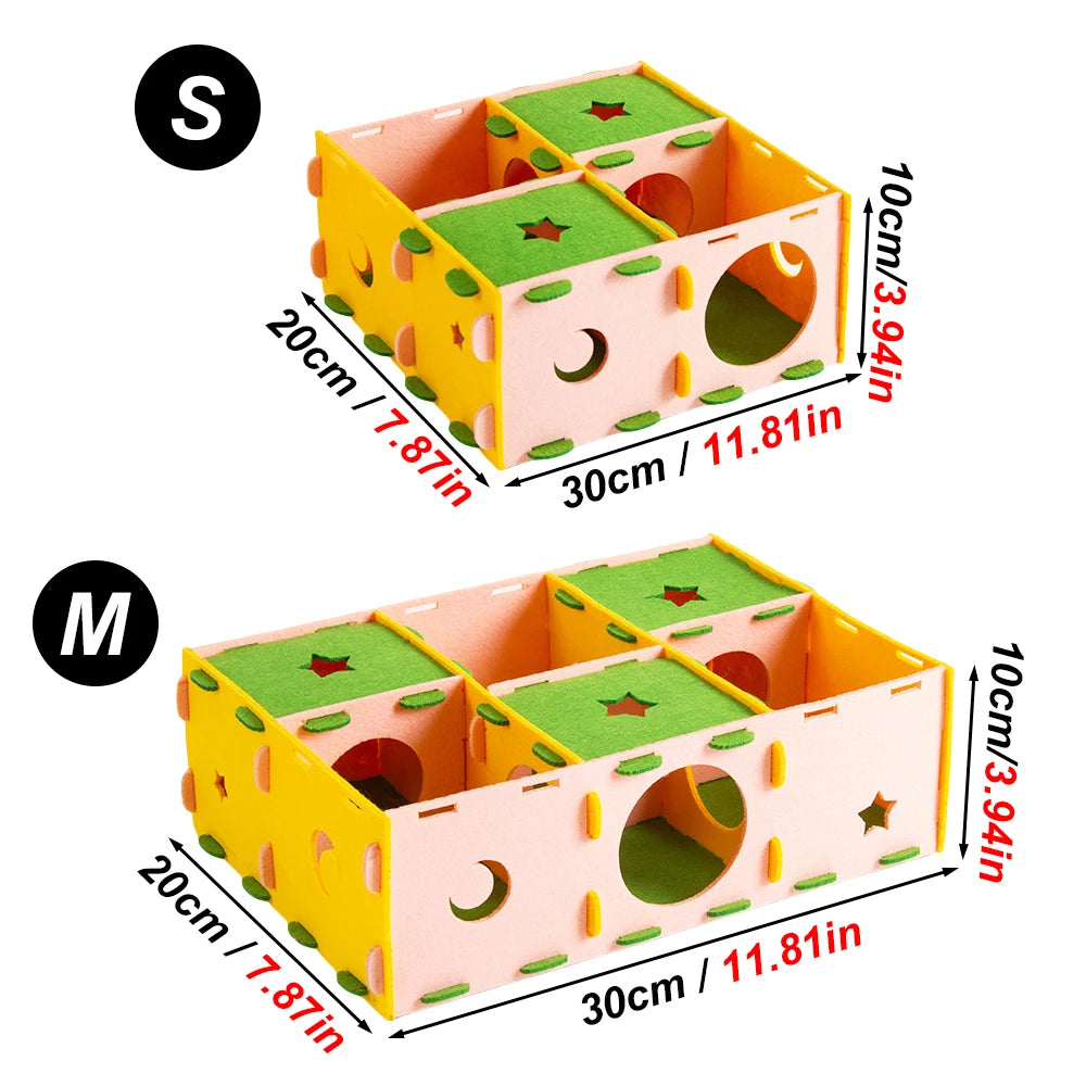 1PC Removable Felt Maze Hide Nest Toy Hamster Tunnel House for Small Animal Sugar Glider Hamster Golden Bear Indoor Pet Supplies