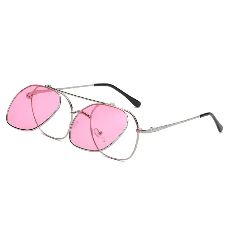 Vintage Flip Up Punk Round Sunglasses UV400 Retro Shades for Women