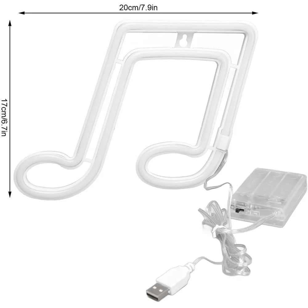 USB/Battery LED Neon Sign Lights Musical Note Wall Art Decor
