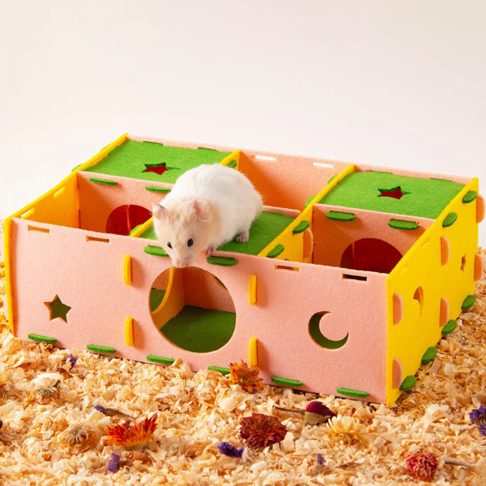 1PC Removable Felt Maze Hide Nest Toy Hamster Tunnel House for Small Animal Sugar Glider Hamster Golden Bear Indoor Pet Supplies