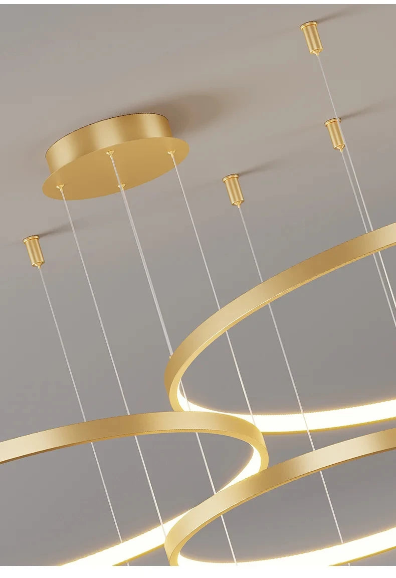 Black Rings Modern Minimalist Dimmable Pendant Light for Living Room and Restaurant Remote Control Chandelier Home Decor